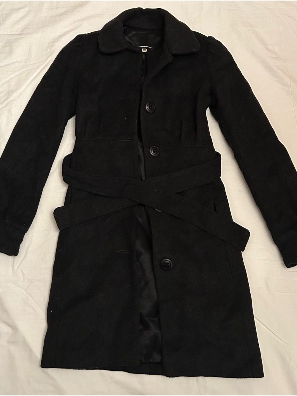 Black Women's Pea Coat with Waist Belt